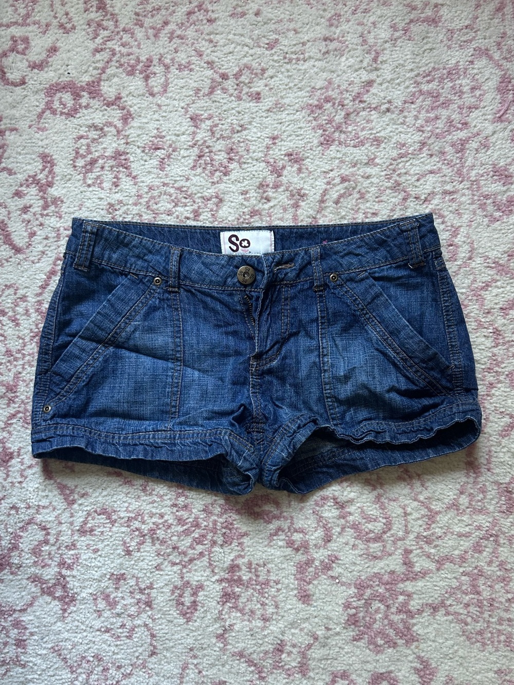 So Denim Blue Women's Low Rise Mini Shorts